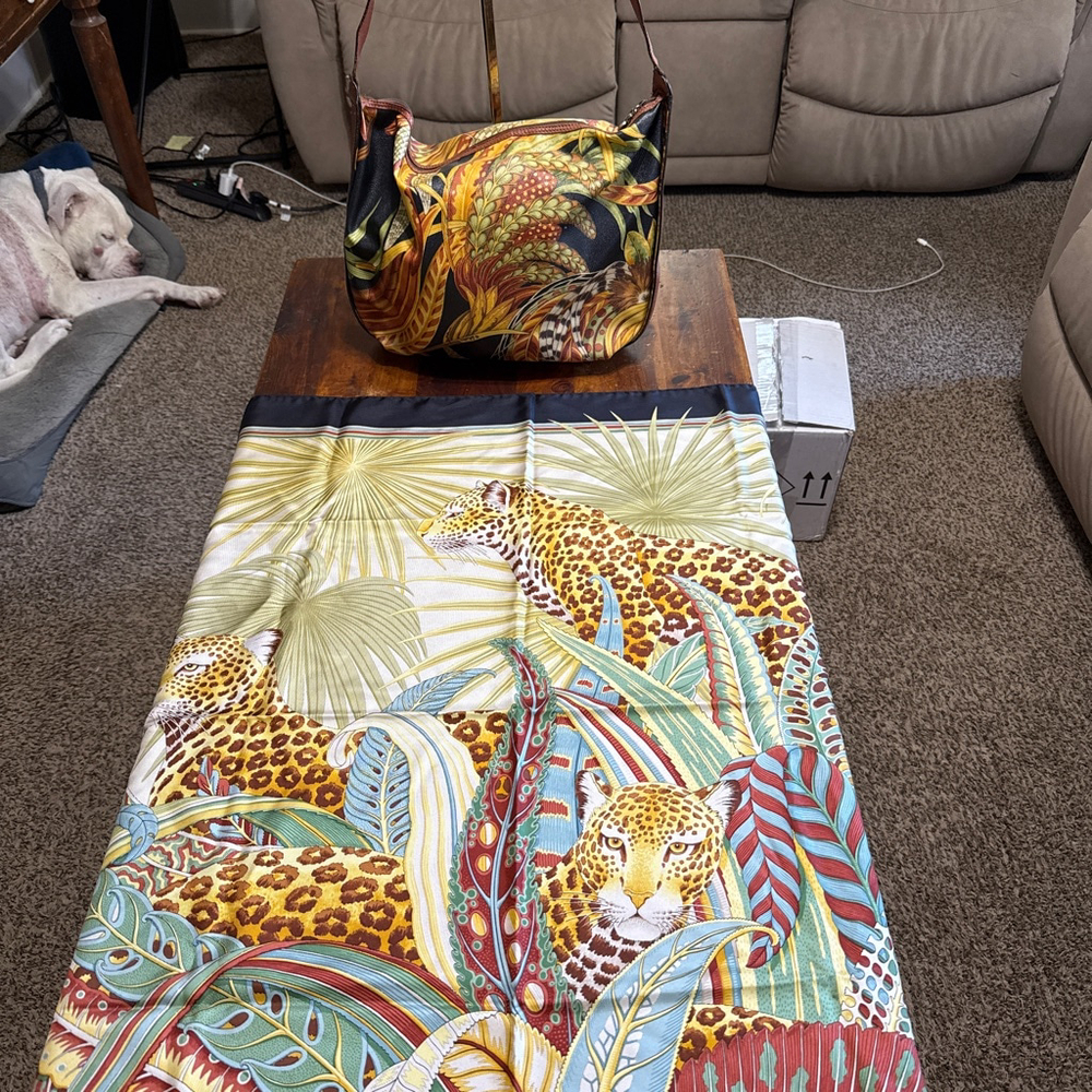 Salvatore Ferragamo Shoulder Bag Jungle Print and Matching Silk Scarf